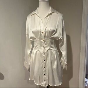 Zara Darted Satin Effect Mini Shirt Dress